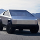 A front 3/4 photo of the Tesla Cybertruck concept vehicle.